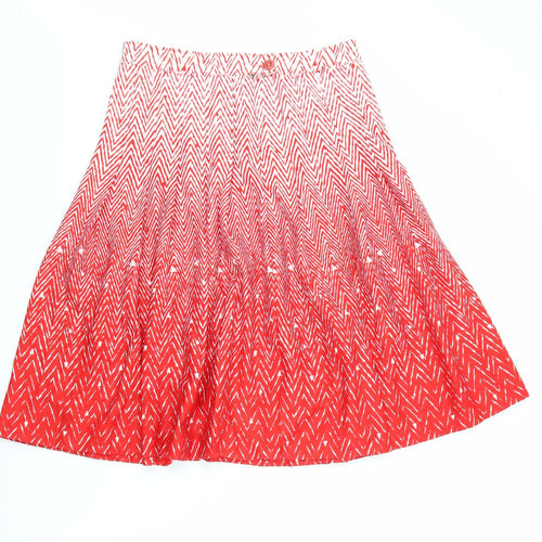 Preworn Womens Red Geometric Polyester Pleated Skirt Size 30 in   Zip