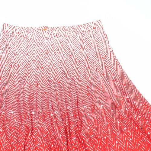 Preworn Womens Red Geometric Polyester Pleated Skirt Size 30 in   Zip