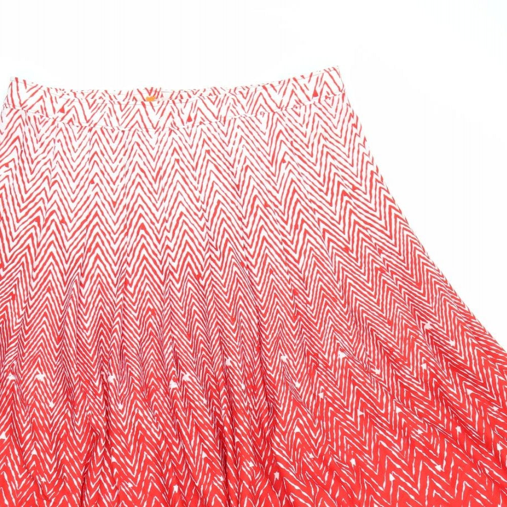 Preworn Womens Red Geometric Polyester Pleated Skirt Size 30 in   Zip