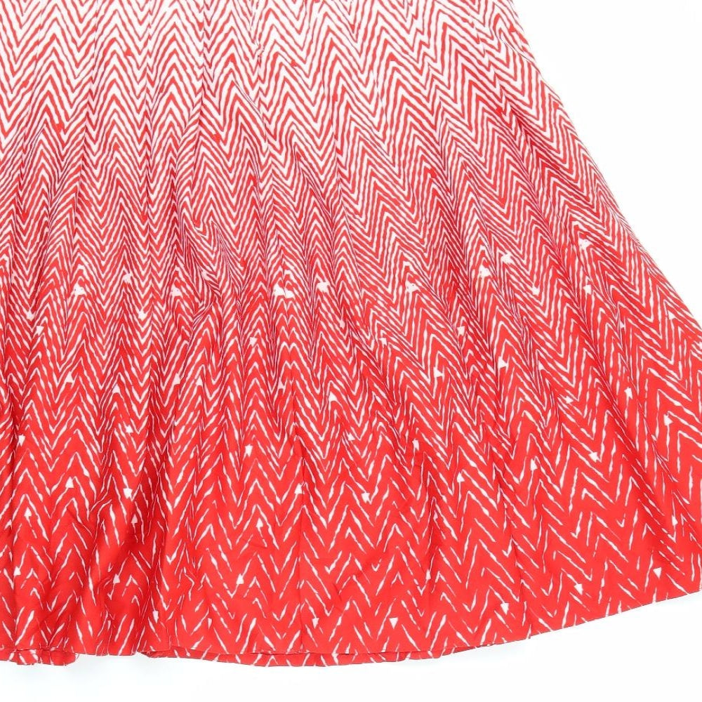 Preworn Womens Red Geometric Polyester Pleated Skirt Size 30 in   Zip