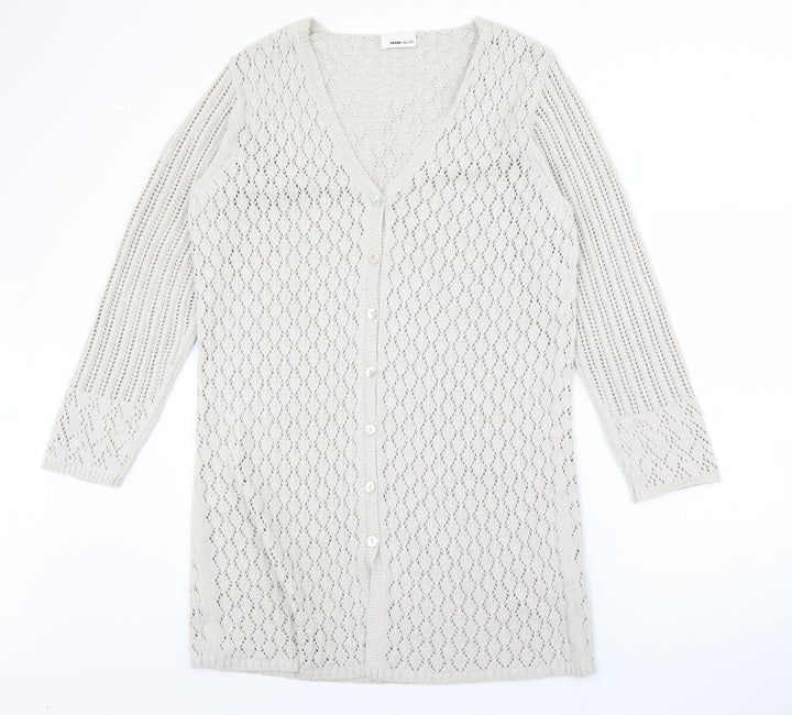 FRANK WALDER Womens Ivory V-Neck Polyacrylate Fibre Cardigan Jumper Size M