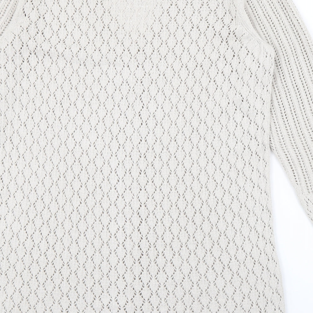 FRANK WALDER Womens Ivory V-Neck  Polyacrylate Fibre Cardigan Jumper Size M