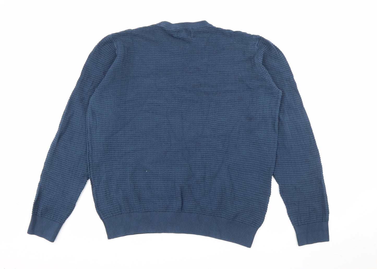 Lincoln Mens Blue Crew Neck  Cotton Pullover Jumper Size XL