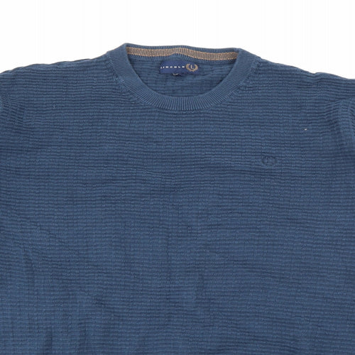 Lincoln Mens Blue Crew Neck  Cotton Pullover Jumper Size XL