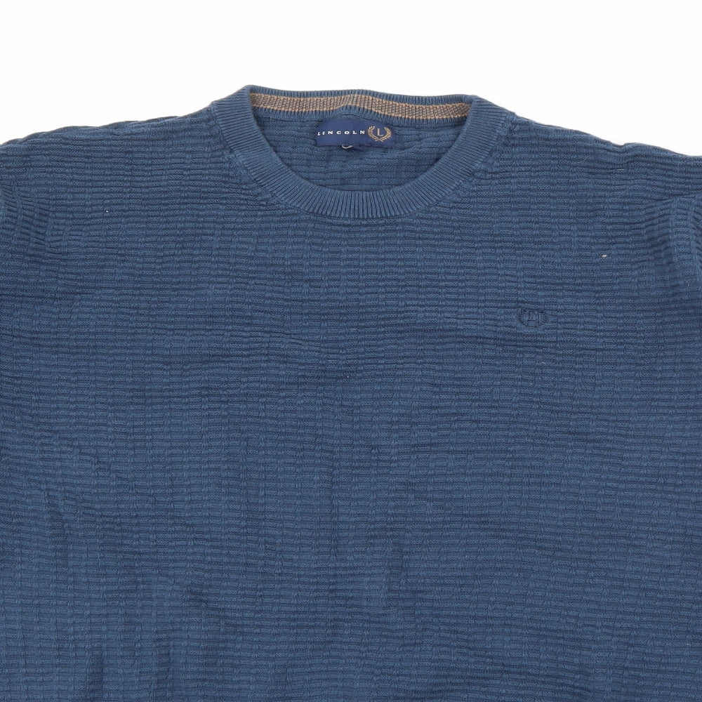 Lincoln Mens Blue Crew Neck  Cotton Pullover Jumper Size XL