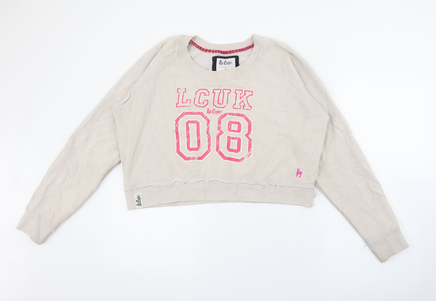 Lee Cooper Womens Ivory Crew Neck  Cotton Pullover Jumper Size 14