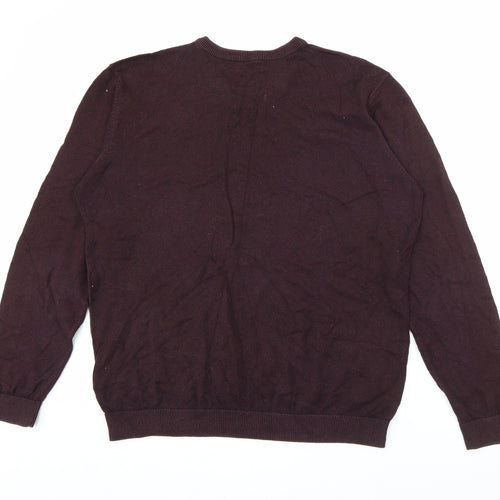 M&Co Mens Red V-Neck  Cotton Pullover Jumper Size L