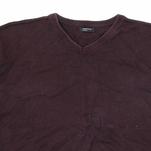 M&Co Mens Red V-Neck  Cotton Pullover Jumper Size L