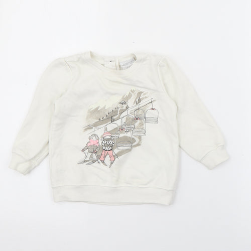 Savannah Girls White  Cotton Pullover Jumper Size 9-12 Months  Button