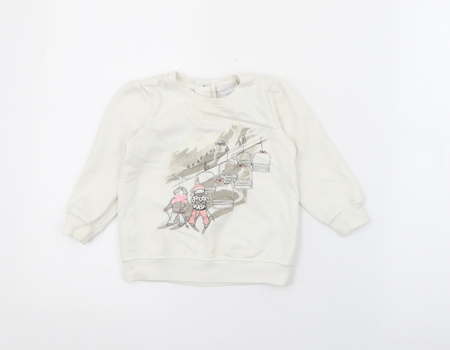 Savannah Girls White  Cotton Pullover Jumper Size 9-12 Months  Button