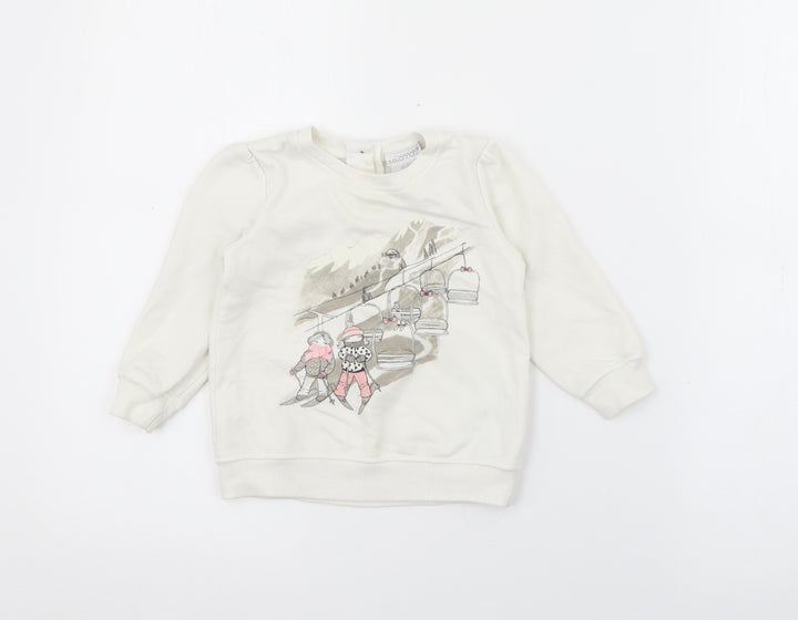 Savannah Girls White Cotton Pullover Jumper Size 9-12 Months Button