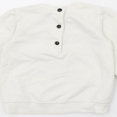 Savannah Girls White  Cotton Pullover Jumper Size 9-12 Months  Button