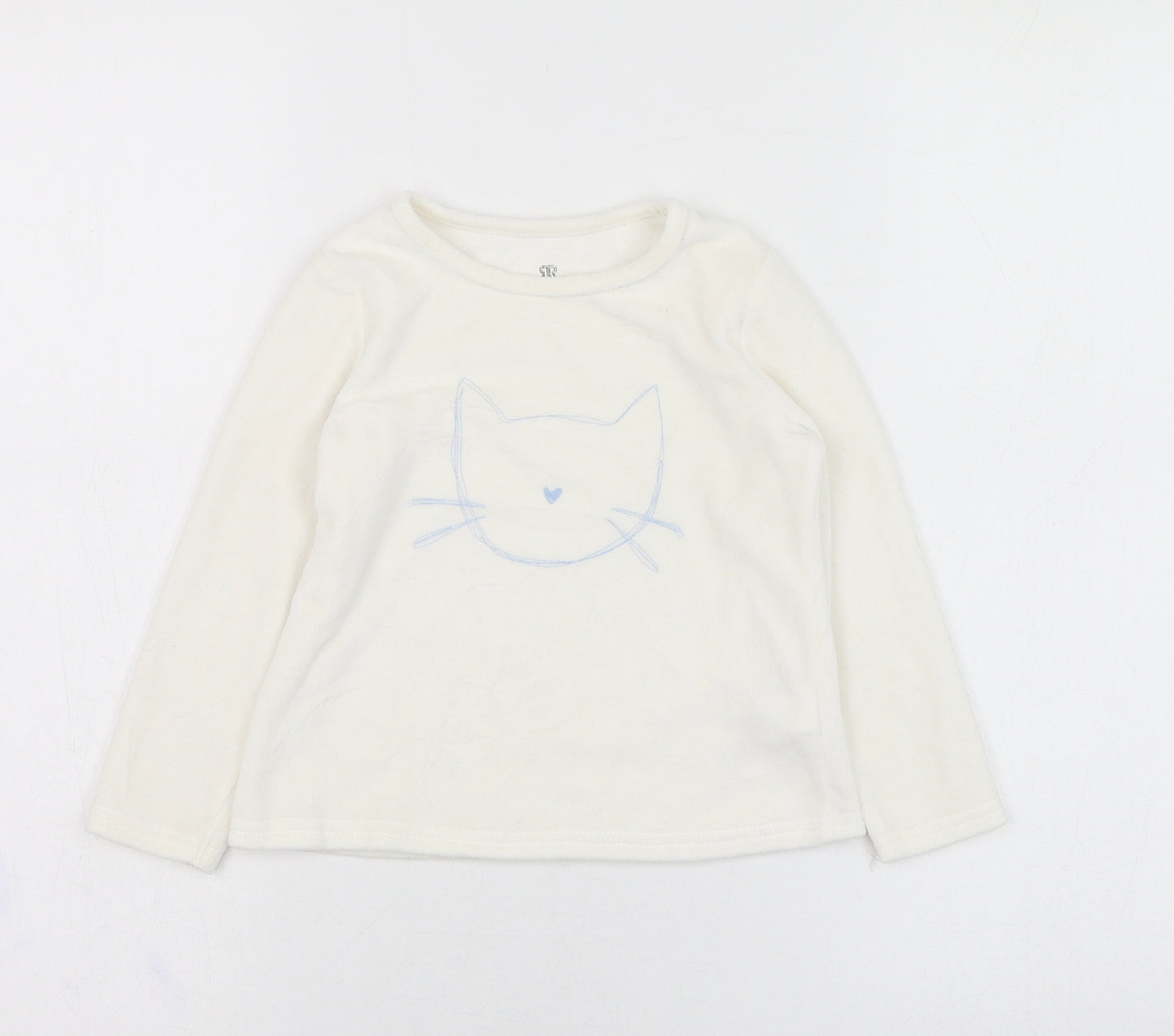 La Redoute Girls White  Cotton Basic T-Shirt Size 4 Years Round Neck Pullover - Cat