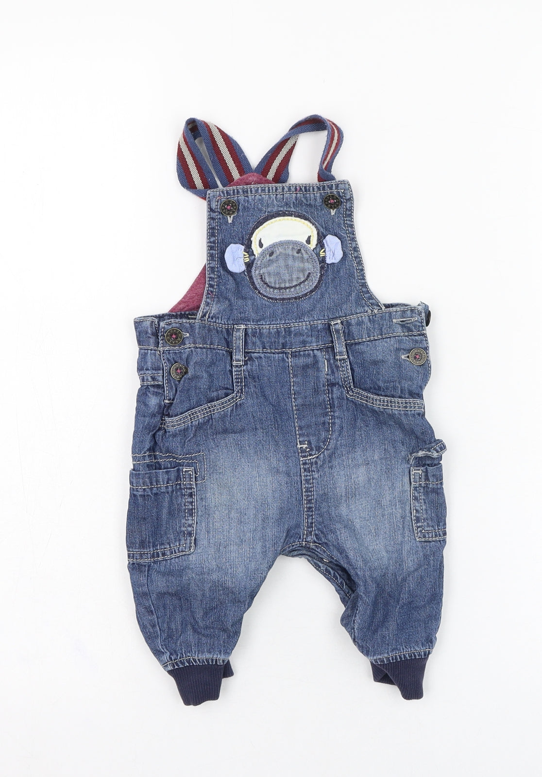 NEXT Boys Blue  Cotton Dungaree One-Piece Size 3-6 Months  Button - Monkey