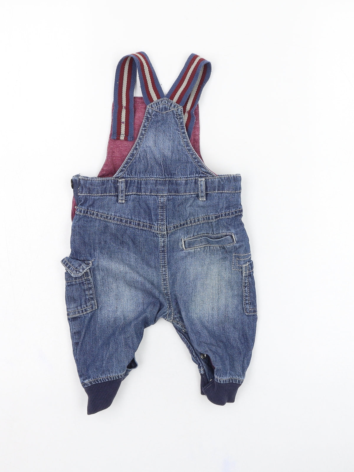 NEXT Boys Blue  Cotton Dungaree One-Piece Size 3-6 Months  Button - Monkey