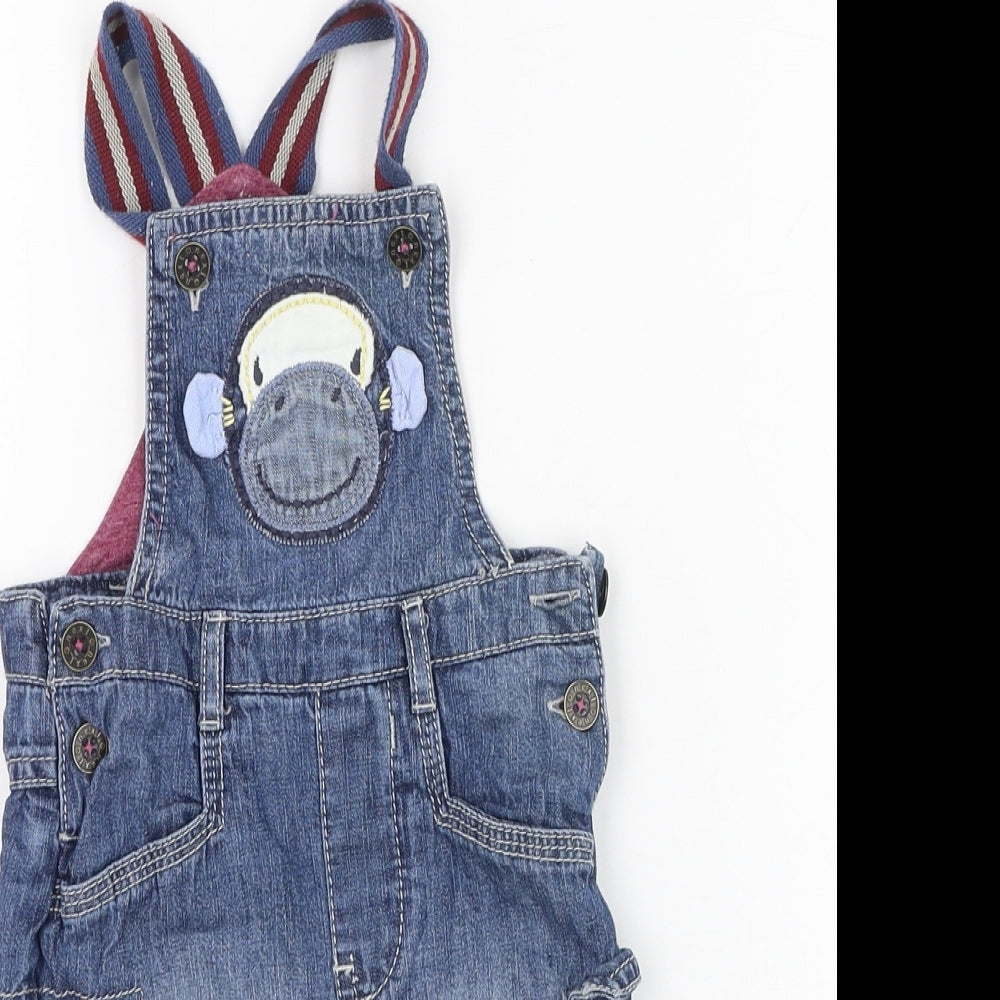 NEXT Boys Blue  Cotton Dungaree One-Piece Size 3-6 Months  Button - Monkey