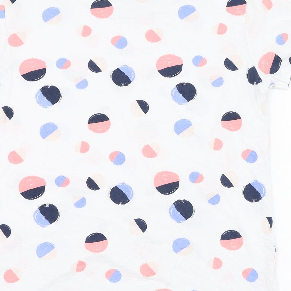 Primark Womens White Polka Dot Cotton Basic T-Shirt Size 6 Round Neck