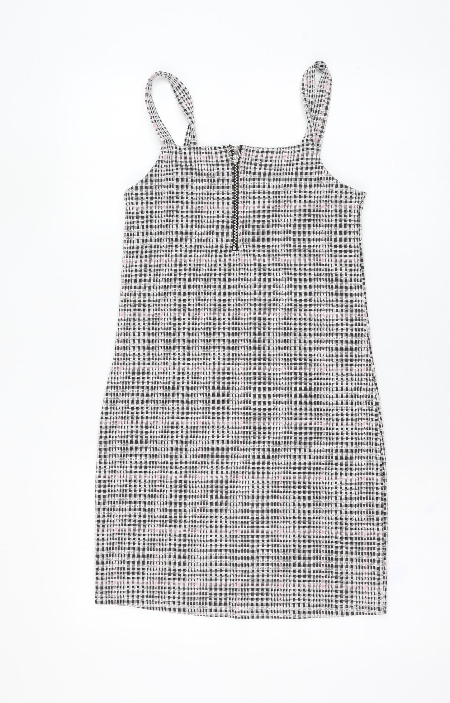 New Look Girls Black Check Cotton Pencil Dress  Size 12-13 Years  Square Neck Zip