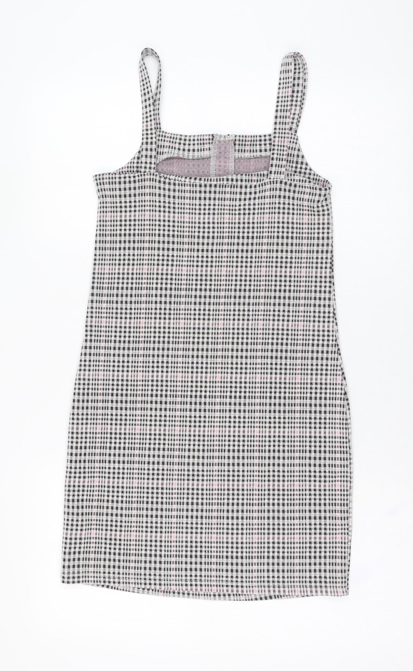 New Look Girls Black Check Cotton Pencil Dress  Size 12-13 Years  Square Neck Zip