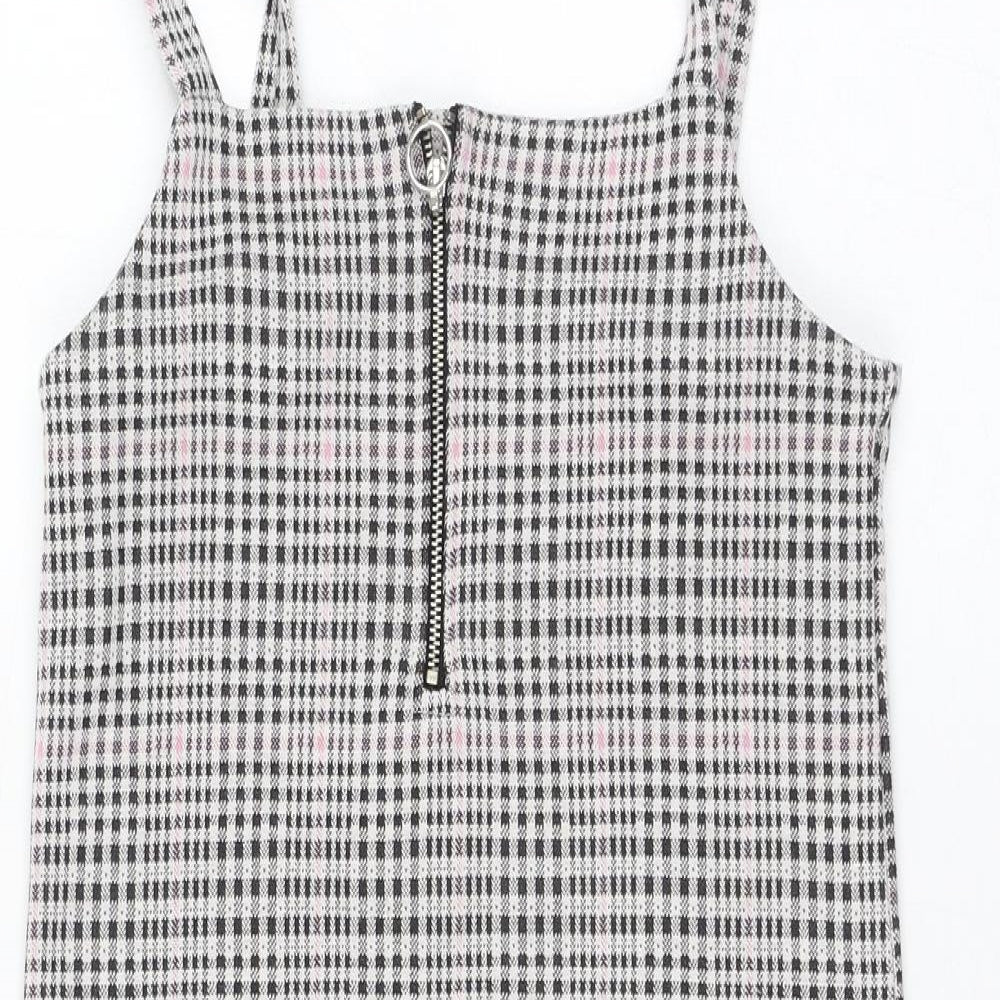 New Look Girls Black Check Cotton Pencil Dress  Size 12-13 Years  Square Neck Zip