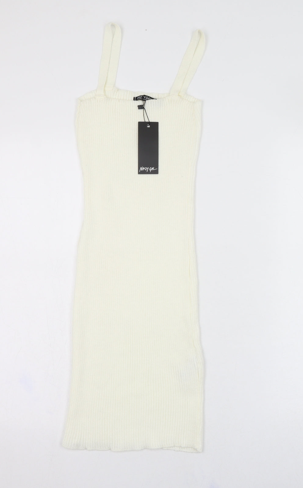 Nasty Gal Womens Ivory  Acrylic Pencil Dress  Size 10  Square Neck Pullover