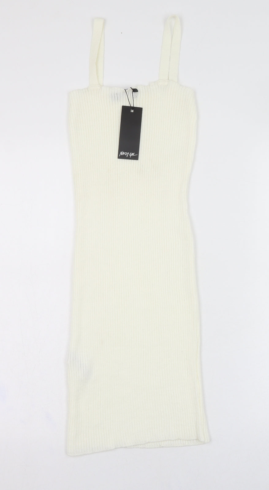 Nasty Gal Womens Ivory  Acrylic Pencil Dress  Size 10  Square Neck Pullover