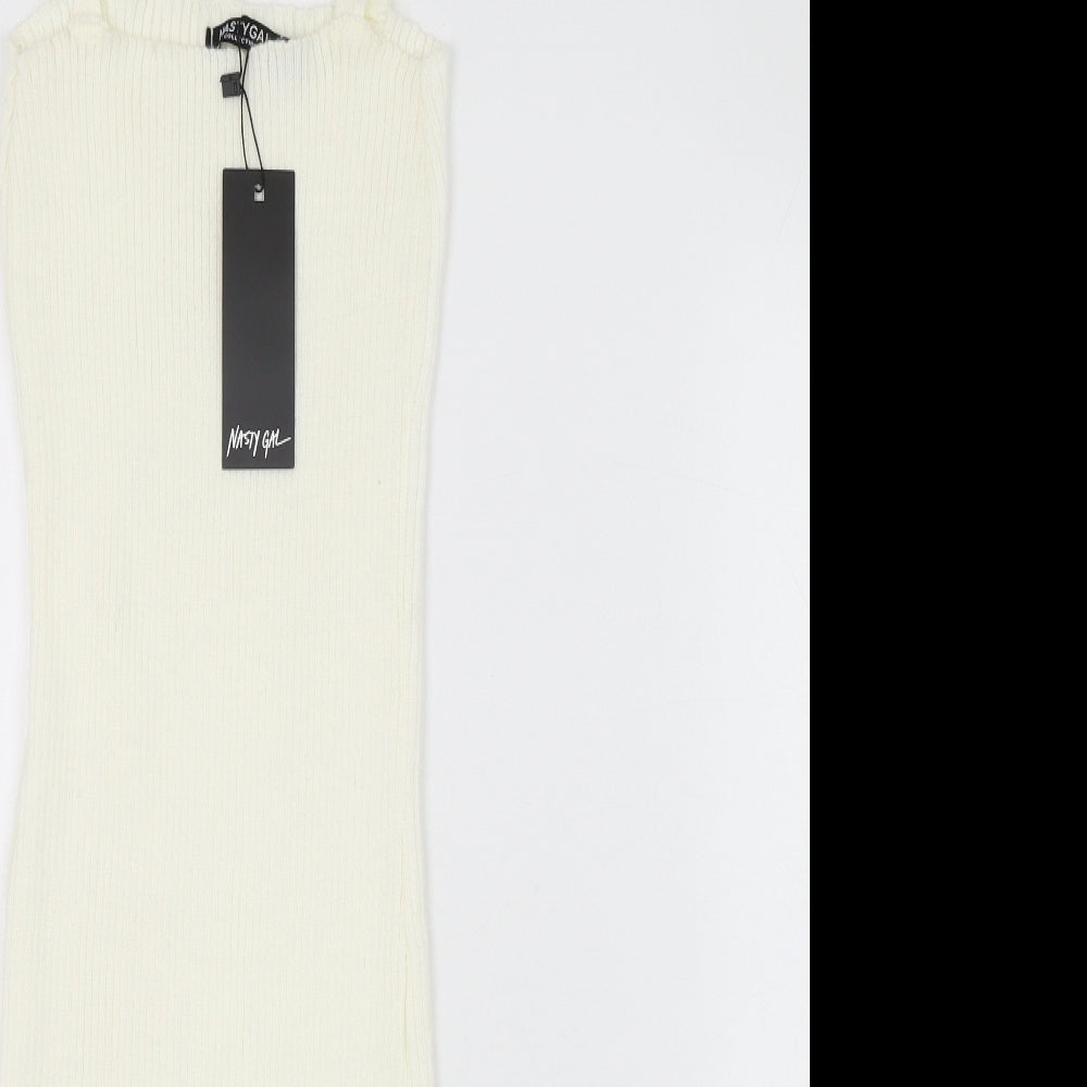 Nasty Gal Womens Ivory  Acrylic Pencil Dress  Size 10  Square Neck Pullover