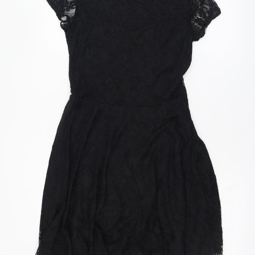 Select Womens Black  Nylon Skater Dress  Size 12  Round Neck Pullover