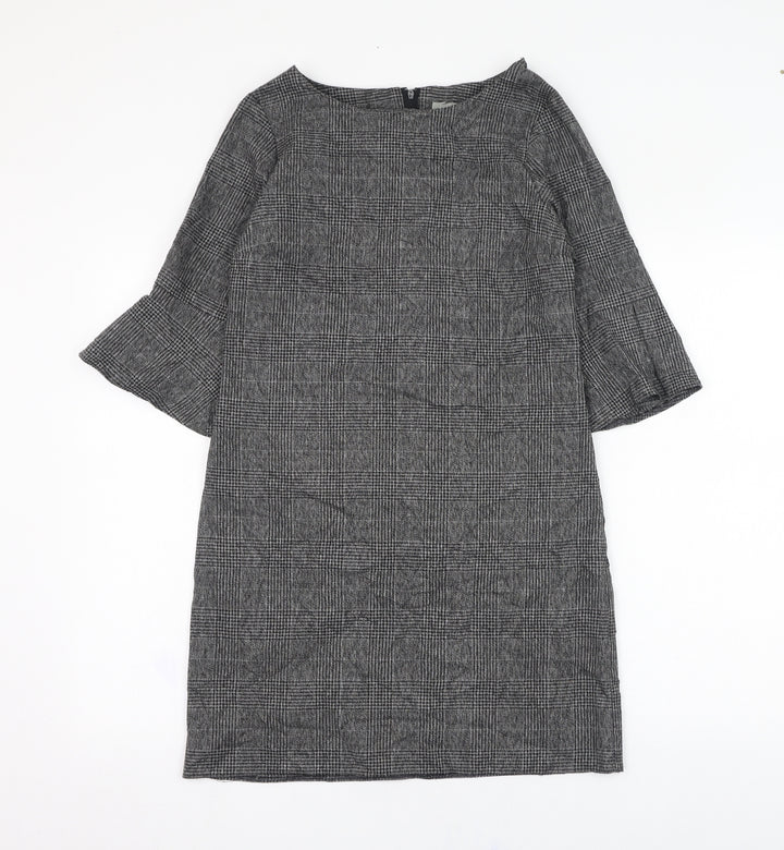 Dorothy Perkins Womens Grey Check Polyester A-Line Size 8 Round Neck Zip