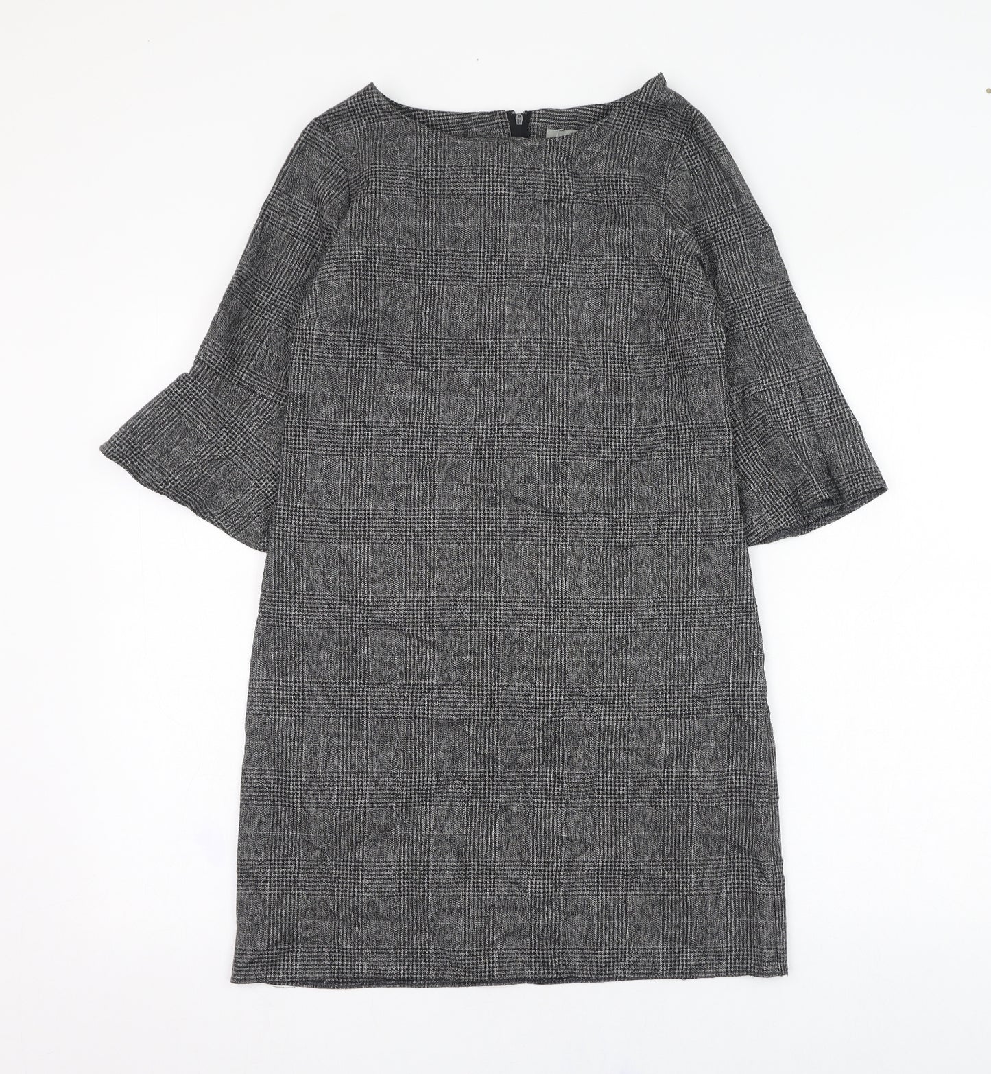 Dorothy Perkins Womens Grey Check Polyester A-Line  Size 8  Round Neck Zip