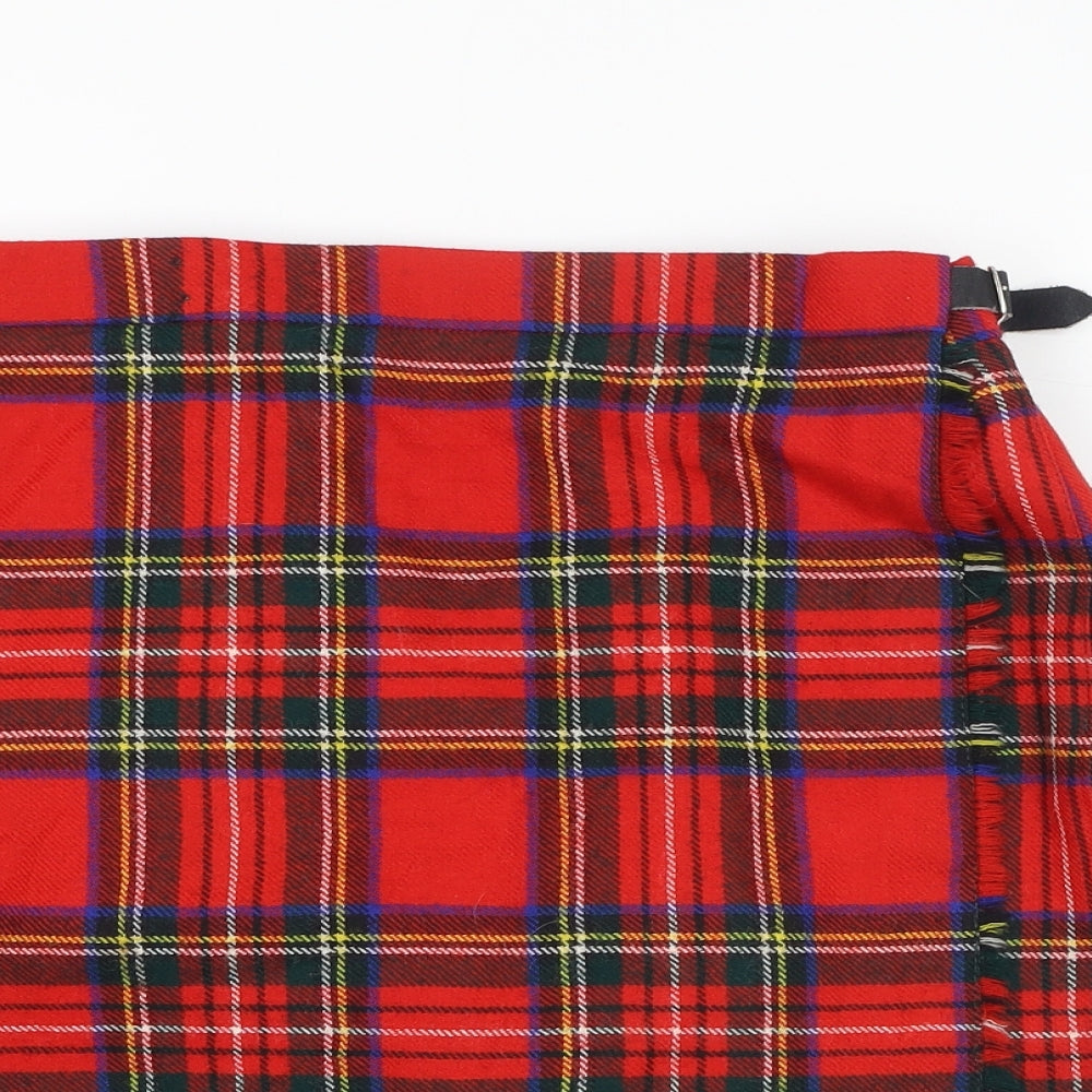 Highland Home Industries Womens Red Check Wool Wrap Skirt Size 12   Buckle