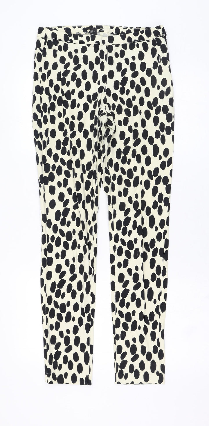 H&M Womens Ivory Polka Dot Cotton Skinny Jeans Size 8 L29 in Regular Zip