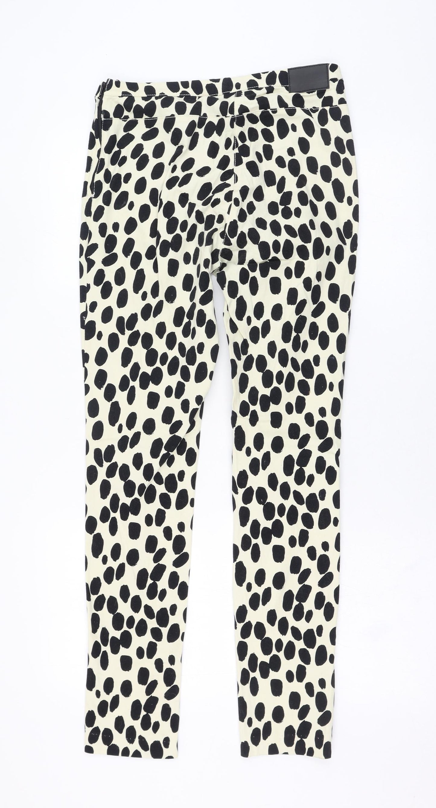 H&M Womens Ivory Polka Dot Cotton Skinny Jeans Size 8 L29 in Regular Zip