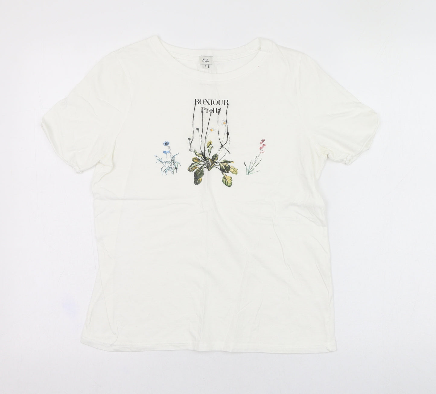 River Island Womens White  Polyester Basic T-Shirt Size 8 Round Neck - Bonjour Pretty