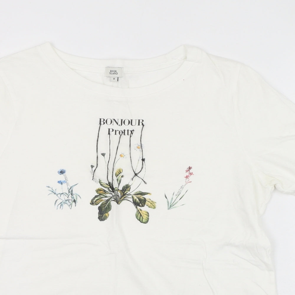 River Island Womens White  Polyester Basic T-Shirt Size 8 Round Neck - Bonjour Pretty