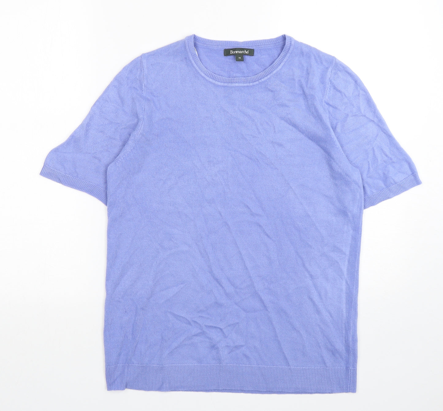 Bonmarché Womens Blue Round Neck  Acrylic Pullover Jumper Size 14