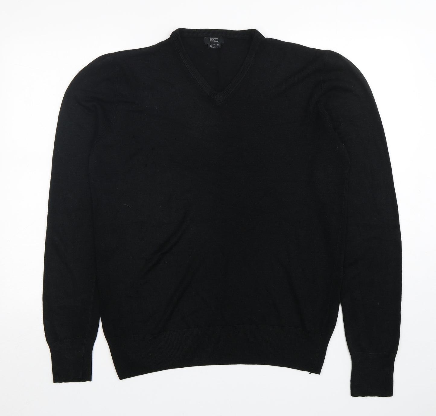 F&F Mens Black V-Neck  Acrylic Pullover Jumper Size XL