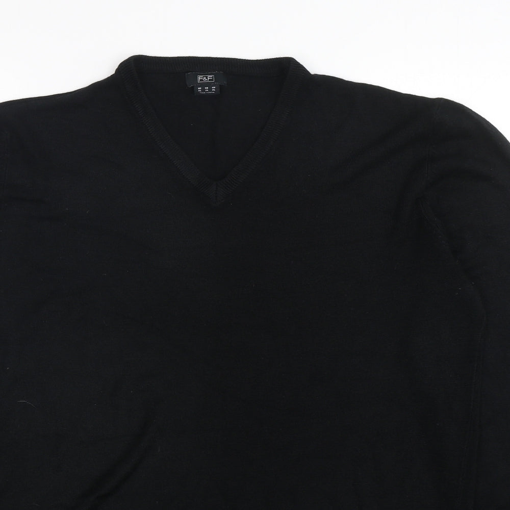 F&F Mens Black V-Neck  Acrylic Pullover Jumper Size XL