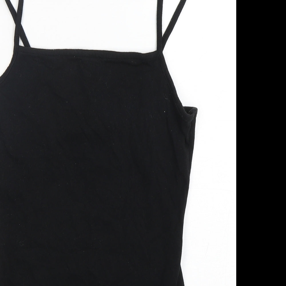 New Look Womens Black  Cotton Bodysuit One-Piece Size 12  Snap