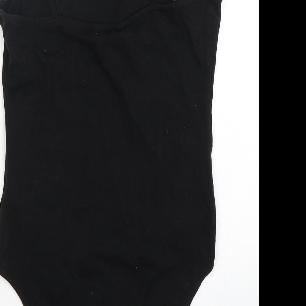 New Look Womens Black  Cotton Bodysuit One-Piece Size 12  Snap
