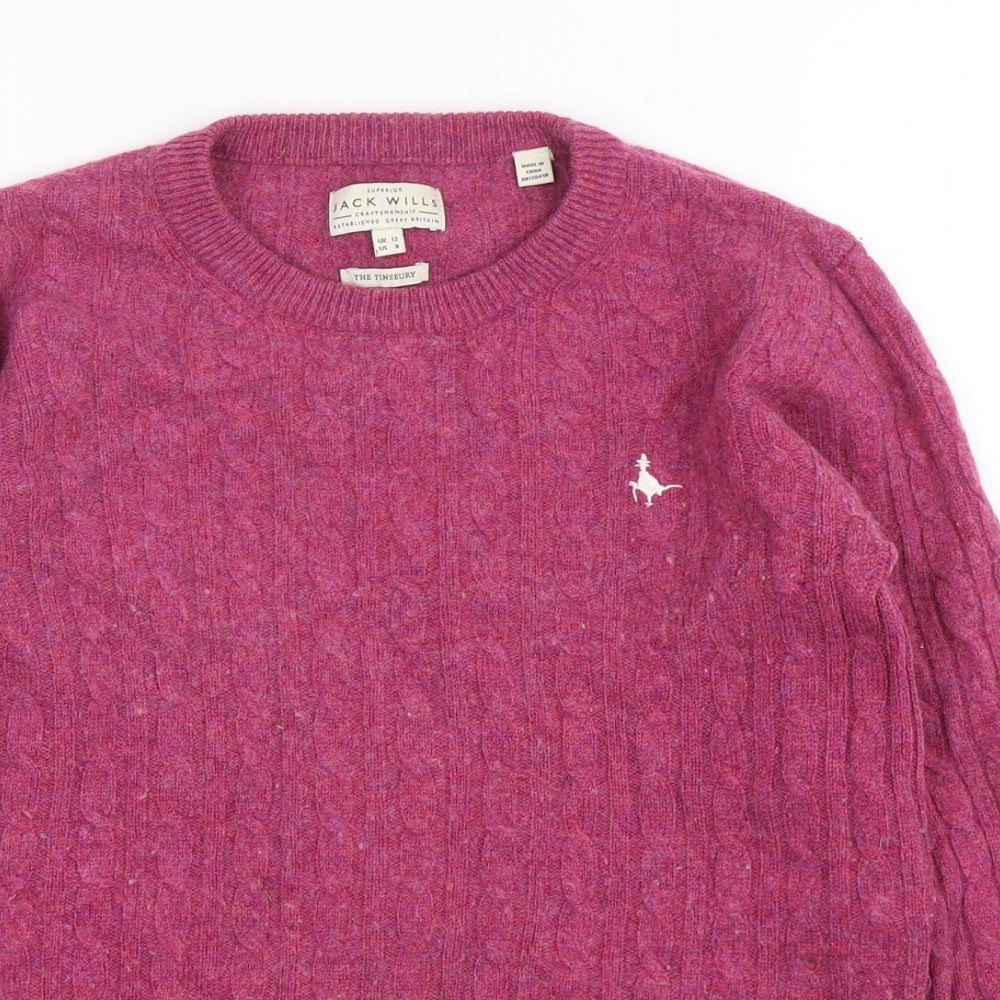 Jack Wills  Womens Purple Round Neck  Wool Pullover Jumper Size 12