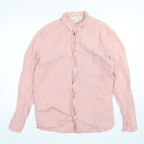 H&M Mens Pink  Cotton  Button-Up Size L Collared Button