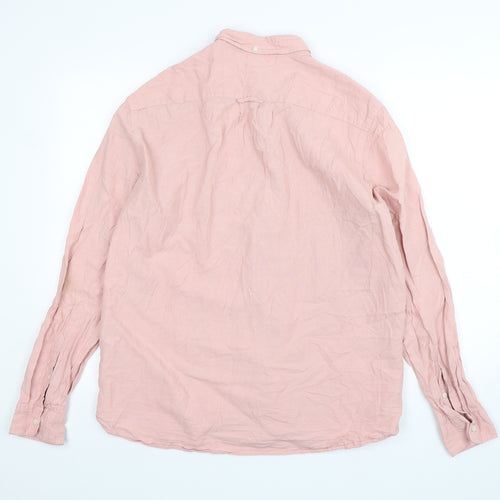 H&M Mens Pink  Cotton  Button-Up Size L Collared Button
