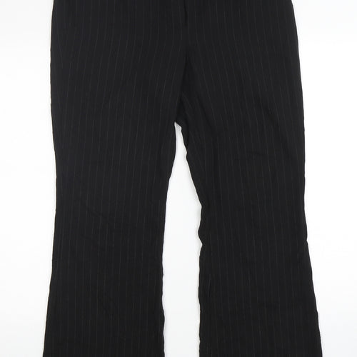 Marks and Spencer Womens Black Striped Viscose Trousers  Size 14 L30 in Regular