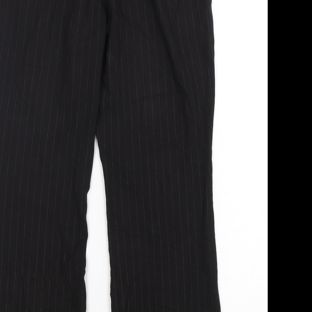 Marks and Spencer Womens Black Striped Viscose Trousers  Size 14 L30 in Regular