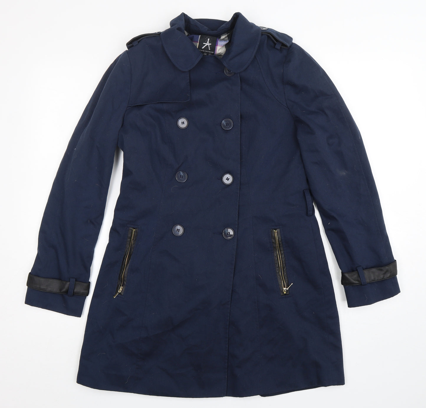 Atmosphere Womens Blue   Overcoat Coat Size 10  Button