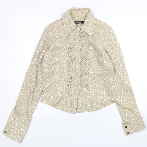 Full Circle Womens Gold Paisley Cotton Basic Button-Up Size M Collared
