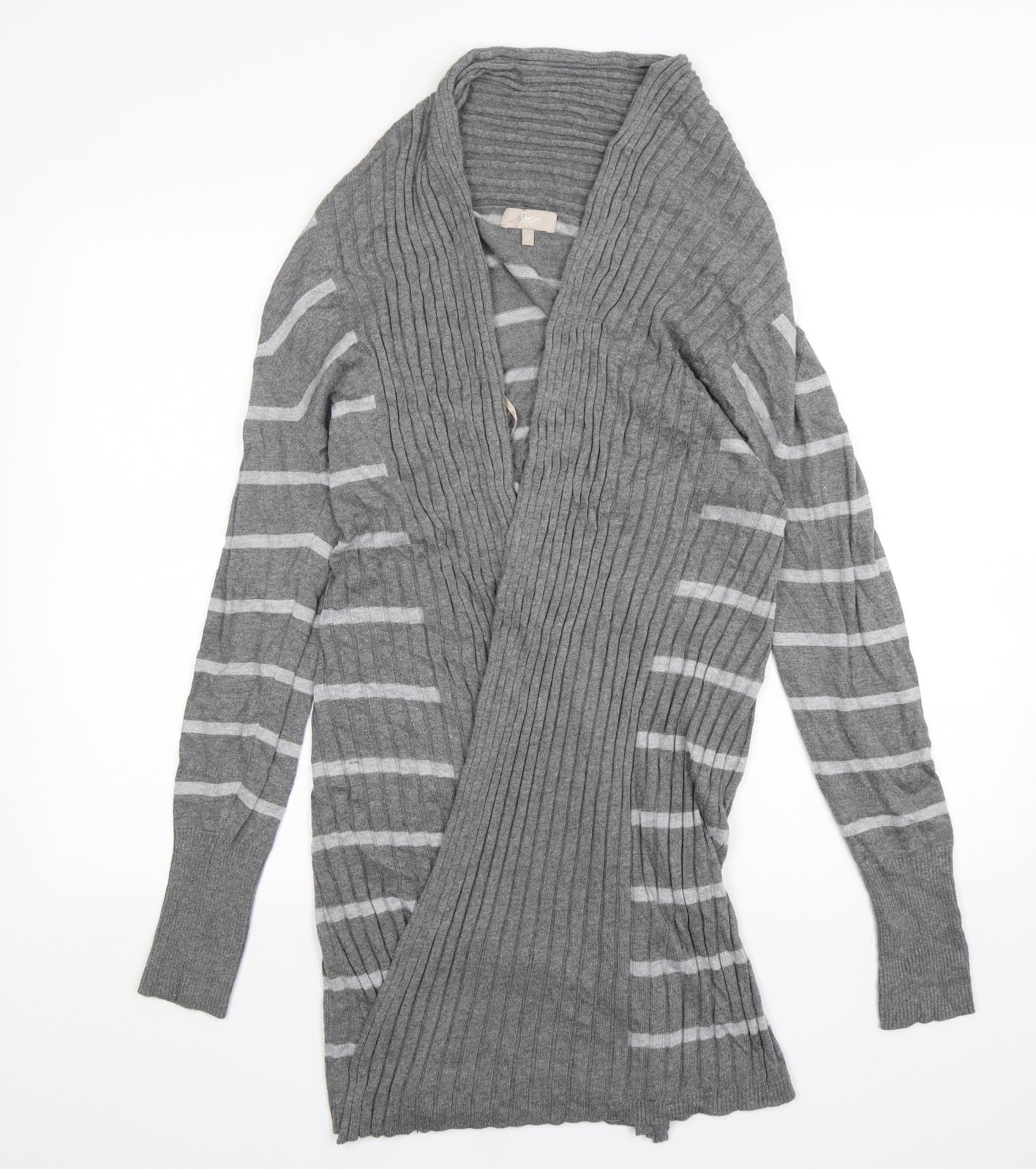 Soon Womens Grey V-Neck Striped Polyester Cardigan Jumper Size 12