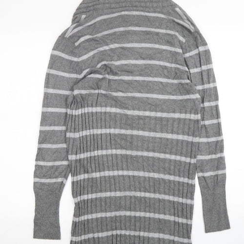 Soon Womens Grey V-Neck Striped Polyester Cardigan Jumper Size 12
