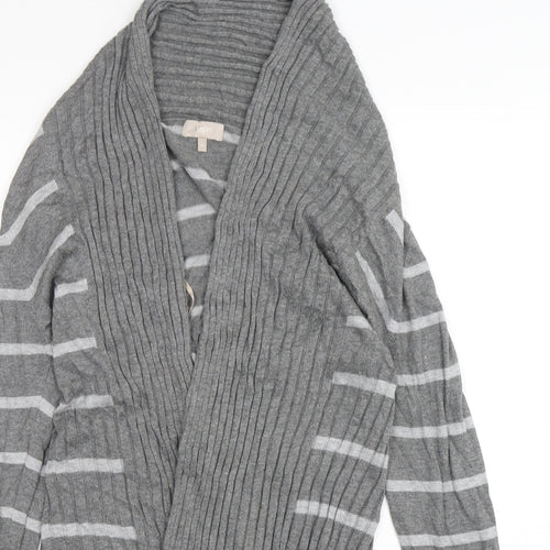 Soon Womens Grey V-Neck Striped Polyester Cardigan Jumper Size 12